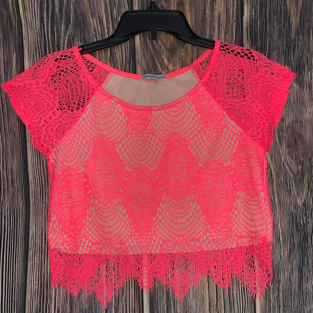 Bright Pink Lace Crop Top